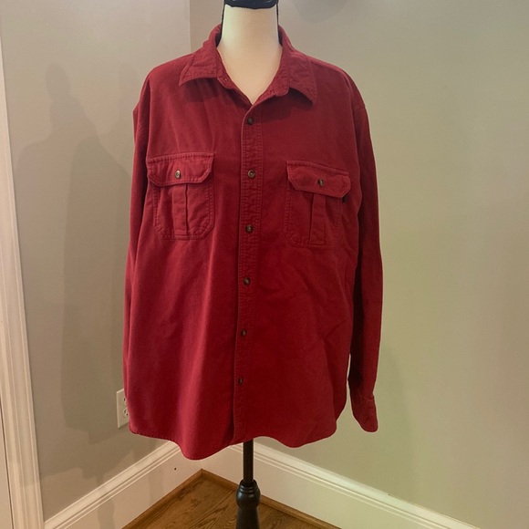 Mens Eddie Bauer red flannel chamois button down soft layering workwear - Picture 1 of 6